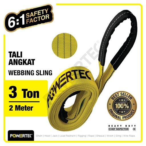 Webbing Sling Belt / Tali Angkat 3 Ton x 2 Meter POWERTEC Double Ply