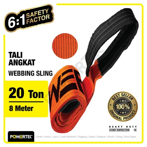 [EZO.1180114] Webbing Sling Belt / Tali Angkat 20 Ton x 8 Meter POWERTEC Double Ply