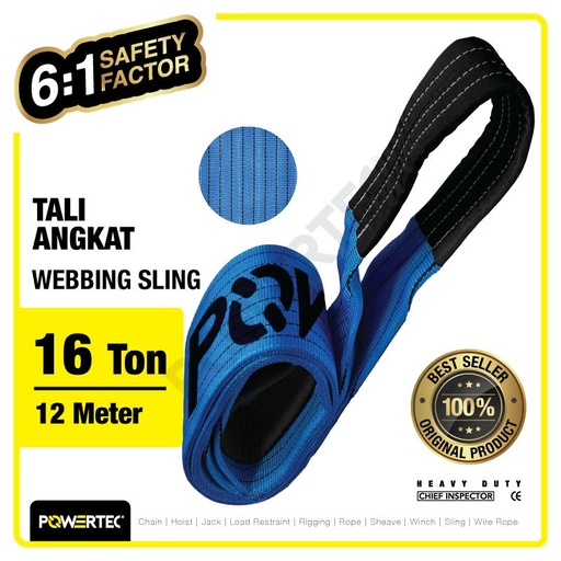 [EZO.1180098] Webbing Sling Belt / Tali Angkat 16 Ton x 12 Meter POWERTEC Double Ply