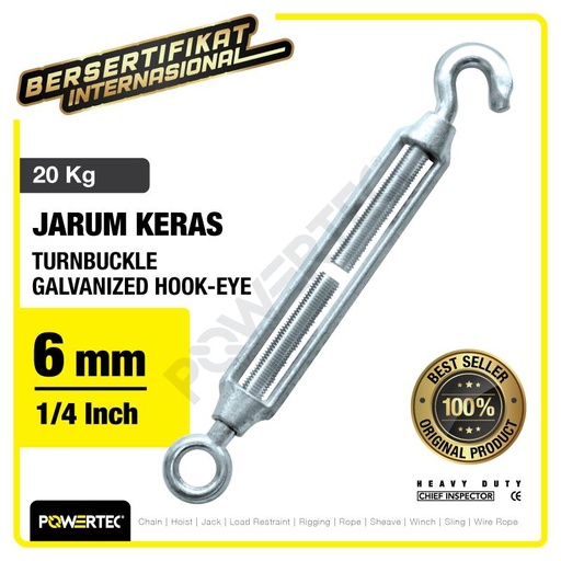 Turnbuckle / Jarum Keras Galv Hook & Eye M6 Span Skrup POWERTEC