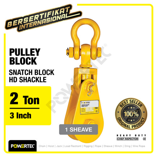 Snatch Block / Pulley Block Shackle 2 Ton - 3" HD 1 Sheave POWERTEC