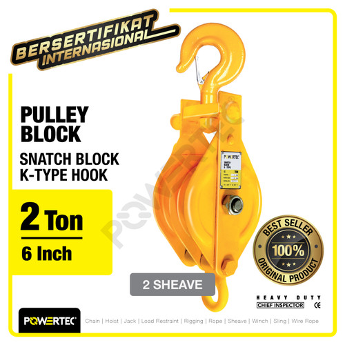 Snatch Block / Pulley Block Hook 2 Ton - 6" K-Type 2 Sheave POWERTEC