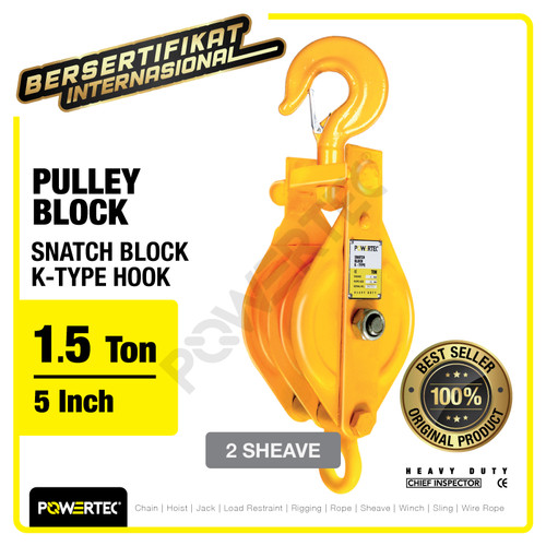 Snatch Block / Pulley Block Hook 1.5 Ton - 5" K-Type 2 Sheave POWERTEC