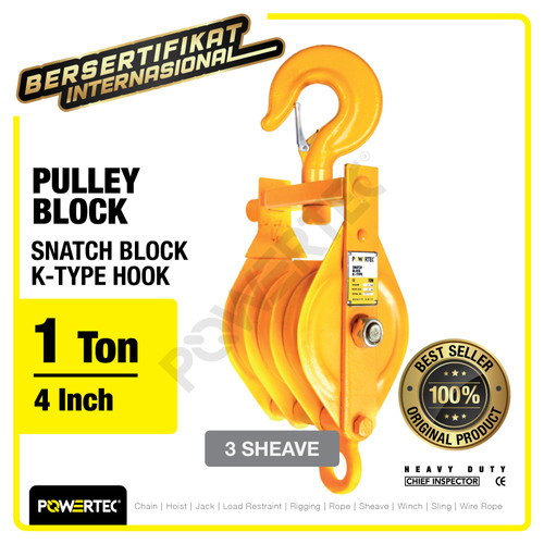 Snatch Block / Pulley Block Hook 1 Ton - 4" K-Type 3 Sheave POWERTEC