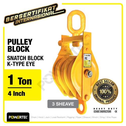 Snatch Block / Pulley Block Eye 1 Ton - 4" K-Type 3 Sheave POWERTEC