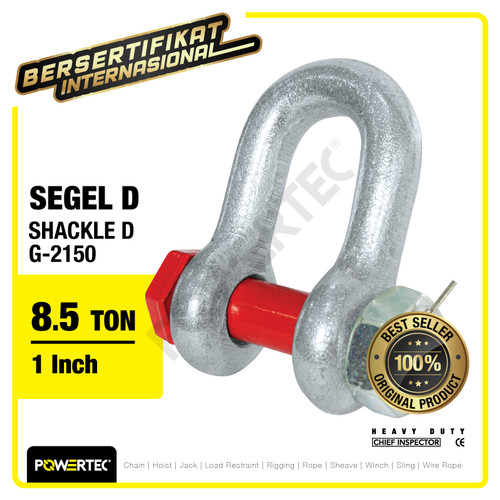 Shackle D G2150 8.5 Ton - 1" Segel Dee Bolt Type POWERTEC