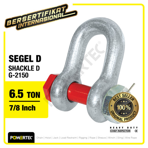 Shackle D G2150 6.5 Ton - 7/8" Segel Dee Bolt Type POWERTEC