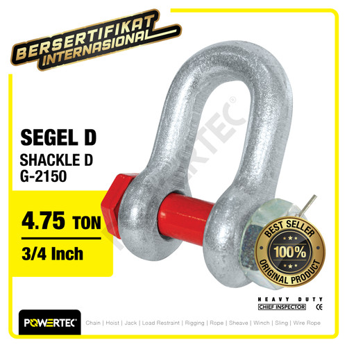 Shackle D G2150 4.75 Ton - 3/4" Segel Dee Bolt Type POWERTEC