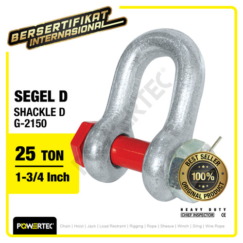 Shackle D G2150 25 Ton - 1-3/4" Segel Dee Bolt Type POWERTEC