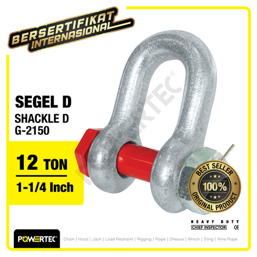 Shackle D G2150 12 Ton - 1-1/4" Segel Dee Bolt Type POWERTEC