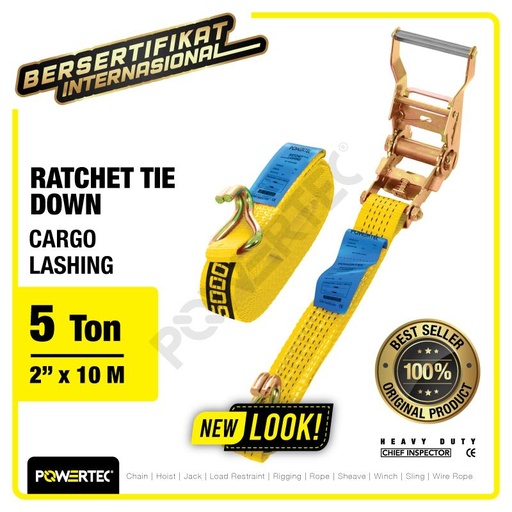 Ratchet Tie Down Cargo Lashing Belt 2" x 10M Pengikat Barang POWERTEC