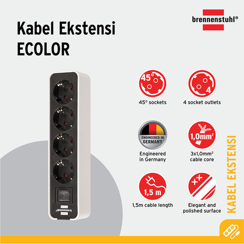 [EZM.2401126] Stop Kontak Brennenstuhl Ecolor 4-Soket Putih/Hitam dengan Switch
