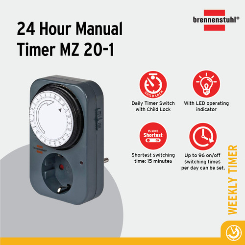 [EZM.2401179] Stop Kontak Timer Terminal Colokan Listrik 1 Lubang Brennenstuhl Timer 24 Jam MZ 20-1 -1506450