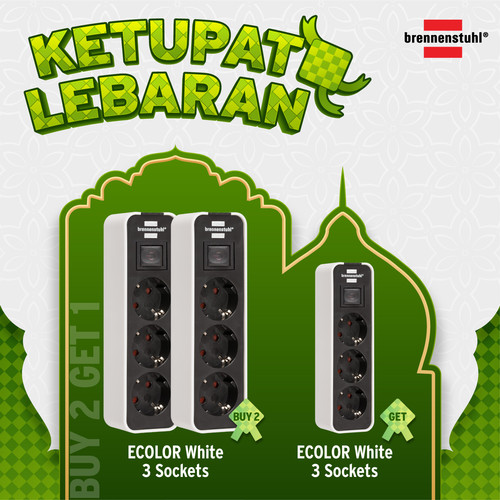 [EZM.2401153] Buy 2 Get 1 Free - Brennenstuhl Ecolor 3-Soket Putih/Hitam
