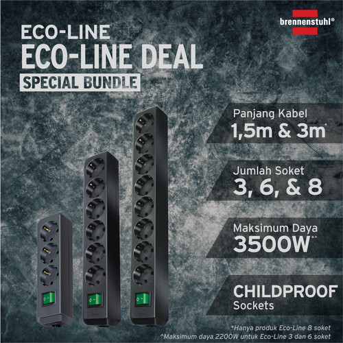 [EZM.2401194] Brennenstuhl Eco-Line Bundle: Kabel Extension 3+6+8 Soket