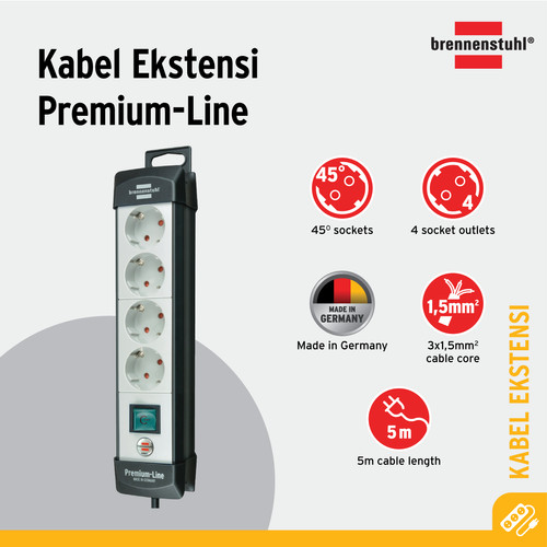 [EZM.2401053] Stop Kontak Kabel Ekstensi Terminal Listrik 4 Lubang Brennenstuhl Premium Line 4 Socket 5m / Colokan Listrik Kabel 5 Meter dengan Switch On Off -1951540101