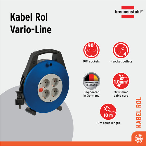 [EZM.2401059] Kabel Rol Terminal Listrik 4 Lubang Brennenstuhl Vario Line 4 Socket 10m / Colokan Listrik dengan Kabel Gulung 10 meter 1103466