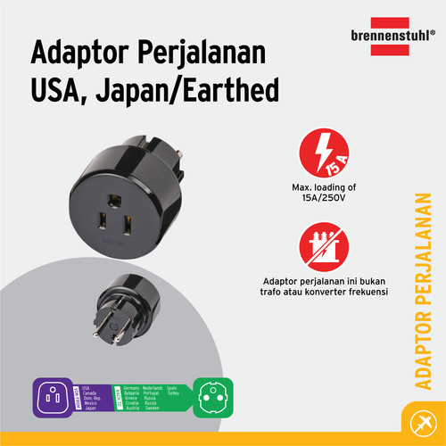 [EZM.2401062] Adapter Colokan Internasional Brennenstuhl Travel Adaptor USA/Japan to EU/Indonesia 1508520