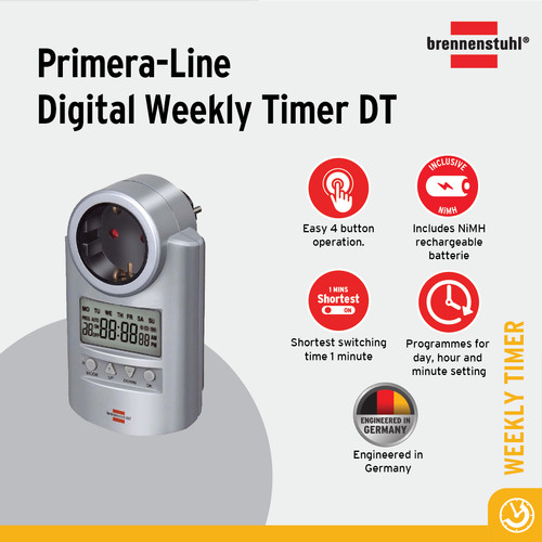 [EZM.2401063] Stop Kontak Timer Terminal Colokan Listrik 1 Lubang Brennenstuhl Primera Line Digital Weekly Timer DT - 1507500