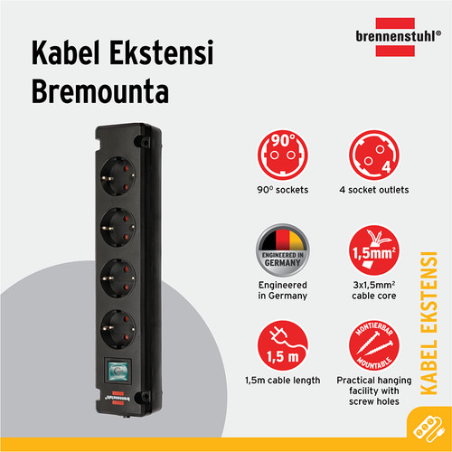 [EZM.2401123] Stop Kontak Kabel Extension Terminal Colokan Listrik 4 Lubang Brennenstuhl Bremounta dengan kabel 1,5m dan Switch 1150650114