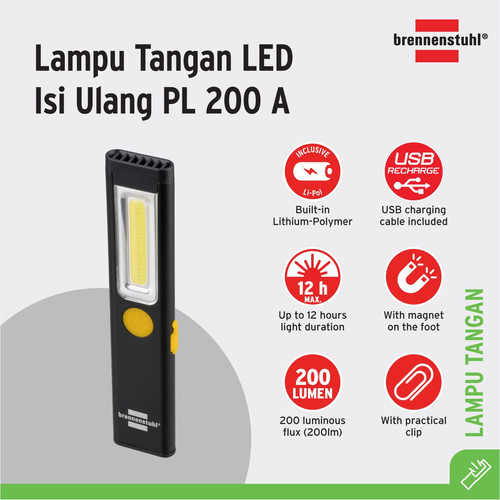 [EZM.2401138] Brennenstuhl Lampu Senter Tangan LED PL 200 A / Lampu Penerangan + Magnet - 1175590