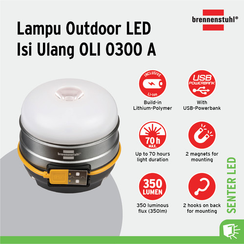 [EZM.2401107] Lampu Senter Brennenstuhl OLI 0300A - Lampu Outdoor Camping LED Isi Ulang / Lampu Penerangan Camping - 1171540