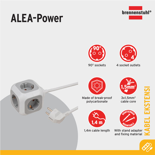 [EZM.2401175] Brennenstuhl ALEA Power Socket Block 4-Soket - 1150090 - Warna