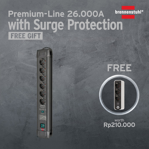 [EZM.2401076] Stop Kontak Kabel Extension Terminal Listrik 6 Lubang Brennenstuhl Premium Line 26.000A Hitam Surge Protection Anti Petir 1.8m / Colokan Listrik Kabel Ekstensi 1.8 Meter Switch On Off - 1150480400