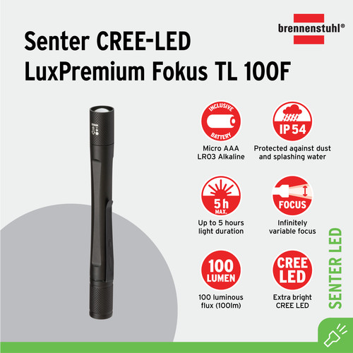 [EZM.2401080] Brennenstuhl Lampu Senter Tangan CREE LED Lux Primera Focus TL 100F / Lampu Penerangan - 1178600051