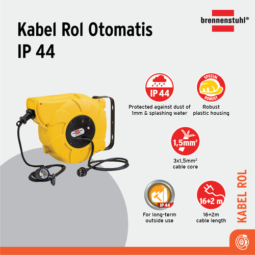 [EZM.2401081] Kabel Rol Otomatis Brennenstuhl Cable Reel Automatic IP44 16+2m / Colokan Listrik dengan Kabel Gulung 16+2 Meter - 1241000300
