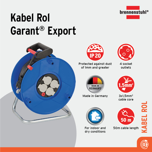[EZM.2401082] Kabel Rol 4 Lubang Brennenstuhl Cable Reel Garant Export 50m 4 Socket / Colokan Listrik dengan Kabel Gulung 50 Meter - 1205066