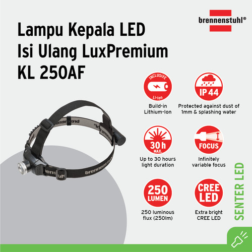 [EZM.2401079] Brennenstuhl Lampu Senter Kepala Head Lamp LED Lux Premium KL 250AF / Lampu Penerangan - 1177300