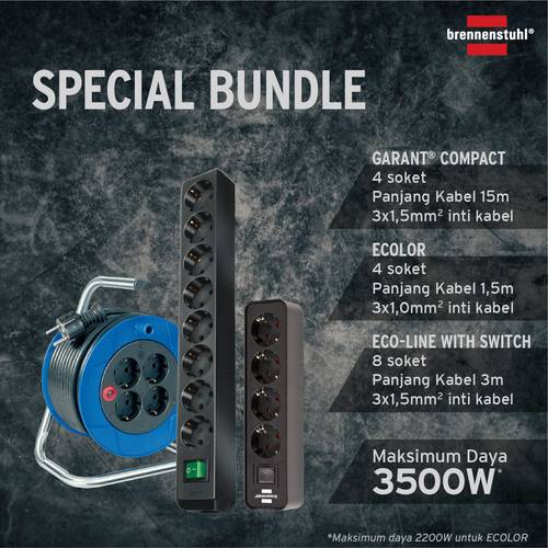 [EZM.2401185] Brennenstuhl Office Essentials Bundle - Kabel Rol dan Stop Kontak