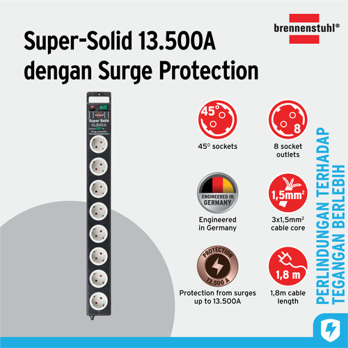 [EZM.2401173] Stop Kontak Kabel Ekstensi Colokan Terminal Listrik 8 Lubang Brennenstuhl Super Solid 8 Socket 1.8m Surge Protection Anti Petir 115338031