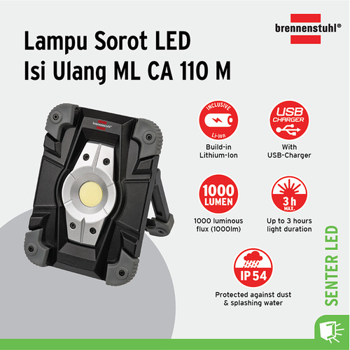 [EZM.2401216] Brennenstuhl Lampu Sorot Rechargeable LED Spot 10W with USB - 1173080
