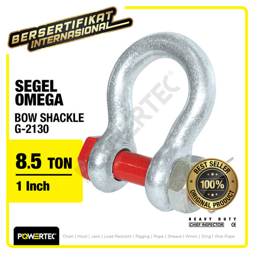 Bow Shackle Omega G2130 8.5 Ton - 1" Segel Bolt Type POWERTEC