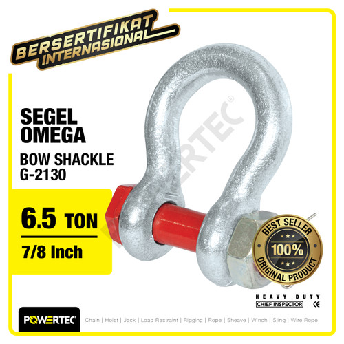 Bow Shackle Omega G2130 6.5 Ton - 7/8" Segel Bolt Type POWERTEC