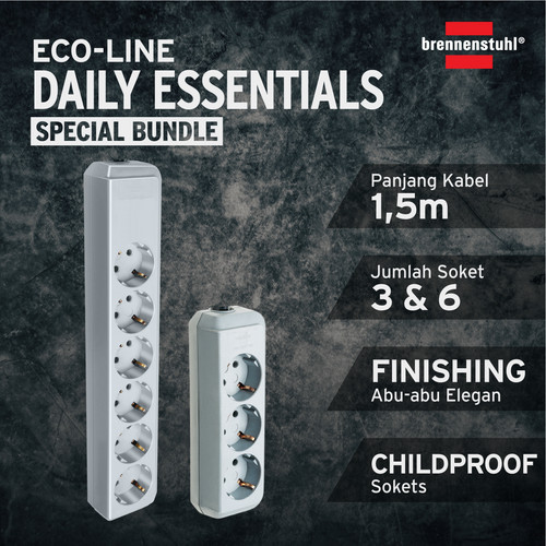 [EZM.2401221] Paket Bundle 3: ECO-LINE 6 SOKET + ECOLINE 3 SOKET No Switch -GREY