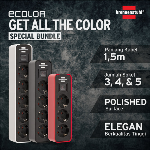 [EZM.2401219] Bundle: Stop Kontak Brennenstuhl ECOLOR 5/4/3-Soket Putih/Hitam/Merah