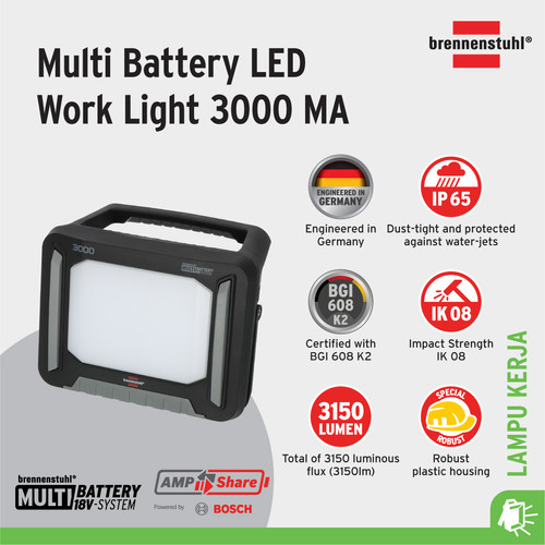 [EZM.2401036] Brennenstuhl Lampu Senter Kerja LED Worklight Floodlight 3000MA / Lampu Sorot Penerangan -1173700007