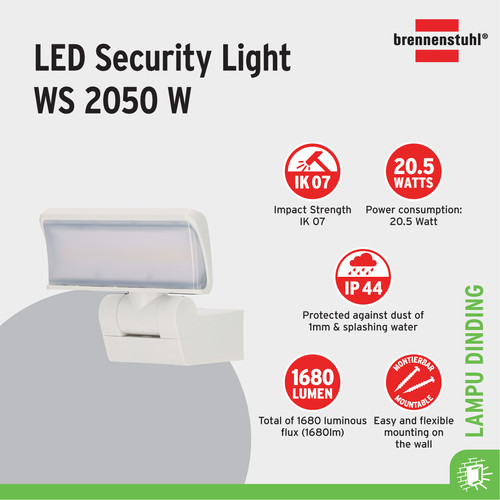 [EZM.2401028] Lampu Sorot Dinding Brennenstuhl LED Outdoor Wall Light WS 2050 W/S Security 1178080100/200 - Putih
