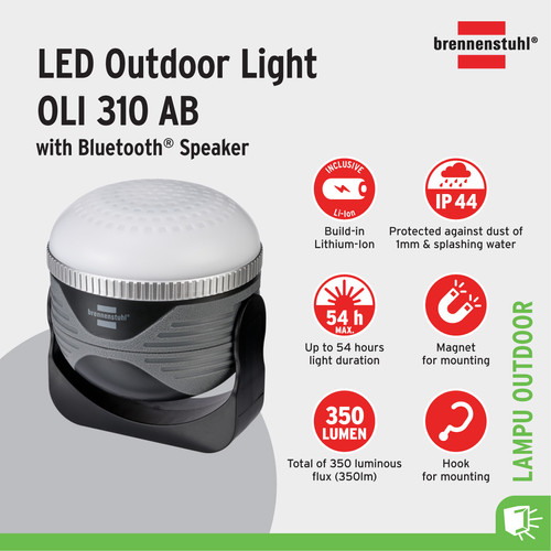 [EZM.2401029] Lampu Senter Camping Outdoor Brennenstuhl LED OLI 310 AB IP44 dengan Speaker Bluetooth dengan Gantungan dan Magnet - 1171640