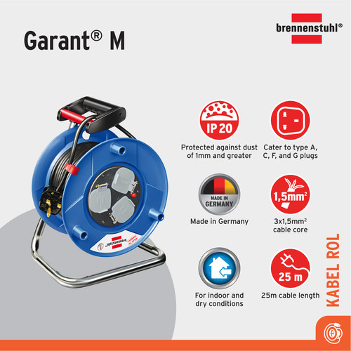 [EZM.2401024] Kabel Roll Colokan Listrik Universal 3 Lubang Brennenstuhl Cable Reel Garant M 25m / 50m Multiline Universal Socket - 25 m / Colokan Listrik dengan Kabel Gulung