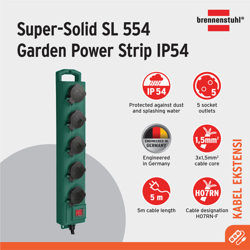 [EZM.2401025] Stop Kontak Kabel Ekstensi Colokan Terminal Listrik 5 Lubang Brennenstuhl Super Solid SL554 5 Socket 5m IP54 Outdoor Waterproof dengan Tutup Pelindung Lubang Otomatis dan Switch -1159910215