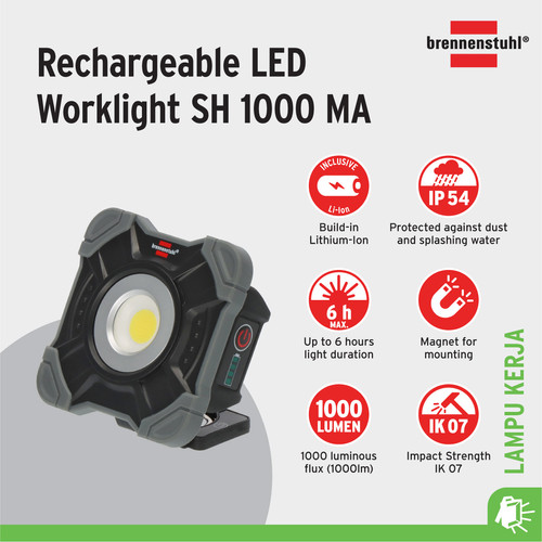 [EZM.2401001] Lampu Kerja Brennenstuhl Rechargeable LED worklight SH 1000 MA 1000lm IP54 / Lampu Senter Penerangan - 1173700005