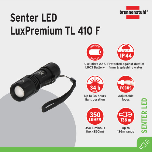 [EZM.2401002] Lampu Senter Brennenstuhl Torch LED Lux Premium TL 410 F, IP44 (350lm) / Lampu Senter Tangan - 1173750004