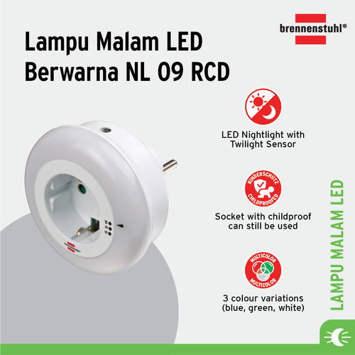 [EZM.2401200] Lampu Tidur Malam 3 Warna Brennenstuhl LED Night Light Lamp Color NL 09 RCD - 1173260