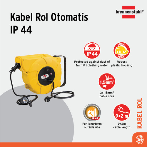 [EZM.2401203] Kabel Rol Otomatis Brennenstuhl Cable Reel Automatic IP44 9m+2m / Colokan Listrik dengan Kabel Gulung 9+2 Meter - 1241000