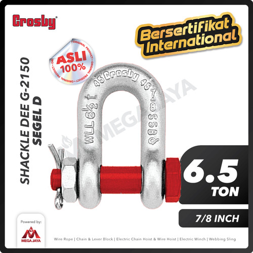 Shackle D G2150 6.5 Ton - 7/8" CROSBY Segel Dee Bolt Type
