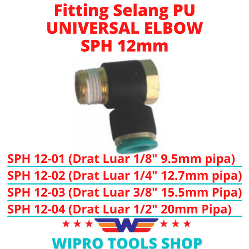 [EZM.1006039] Nepel Sambungan Fitting Selang PU Universal Elbow SPH 12mm